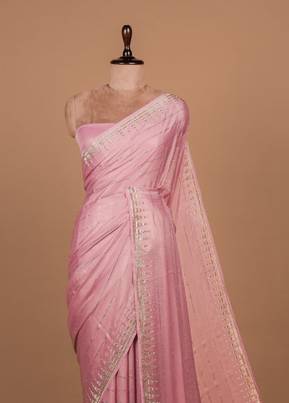 Pink Shimmer Georgette Embroidered Saree