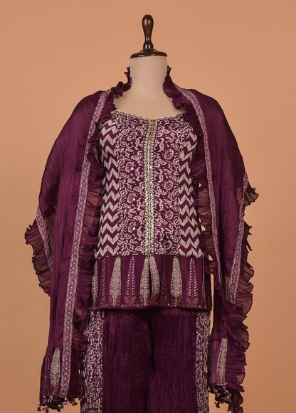 Wine Georgette Sharara Set