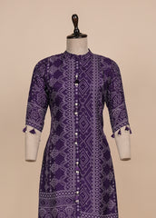 Purple Muslin Crepe Kurti Set