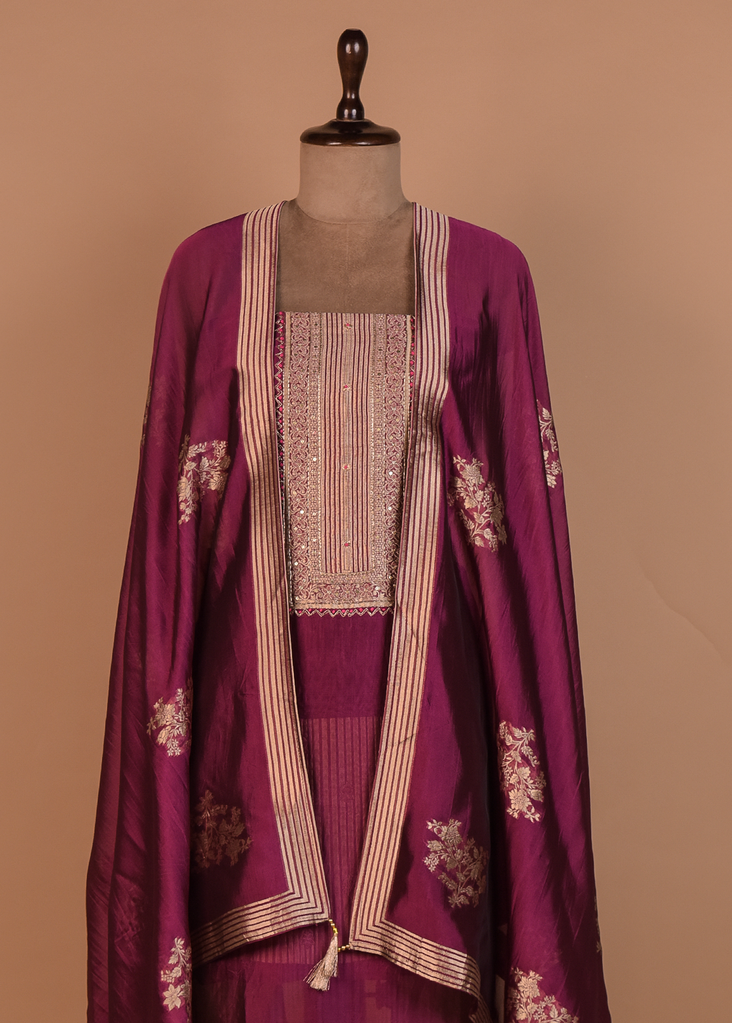 Wine Silk Dress Material
