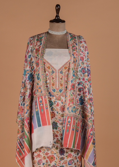 Cream Pashmina Dress Material