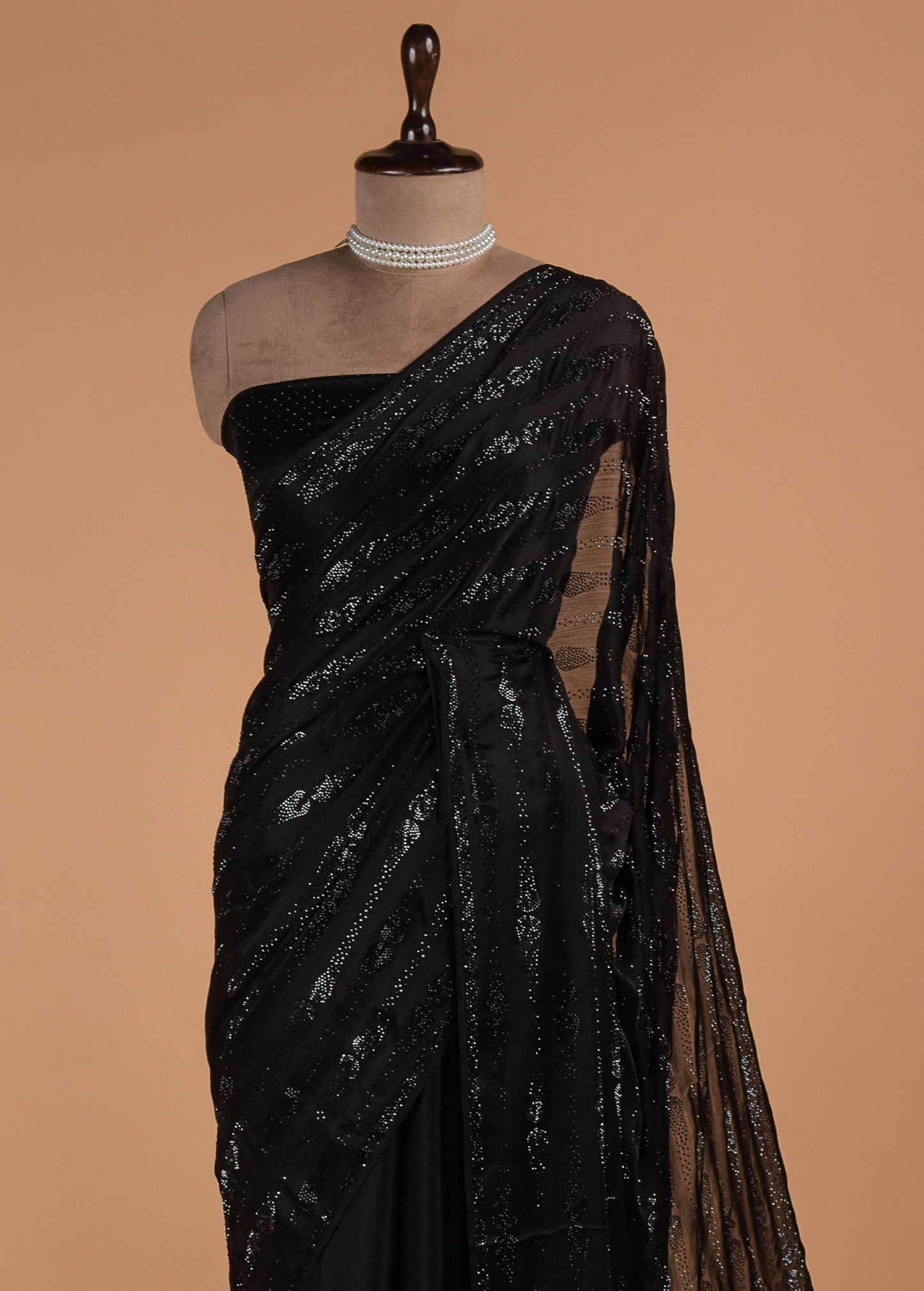 Black Chinon Crepe Embroidered Saree