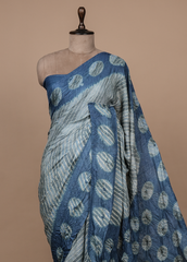 Blue Tussar Printed Saree