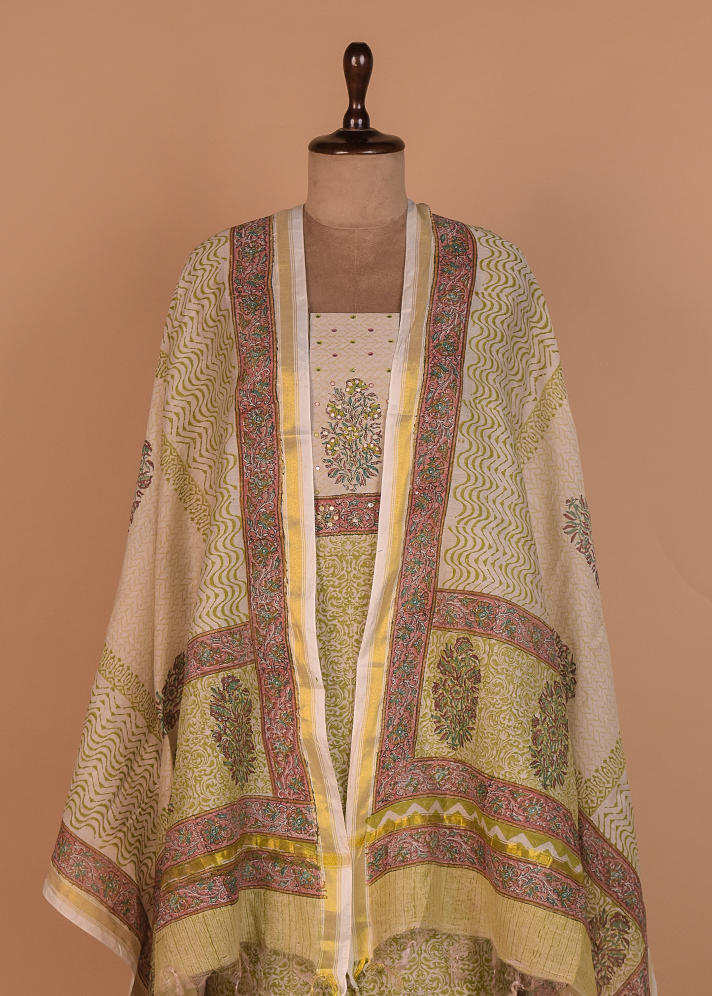Green Cotton Dress Material