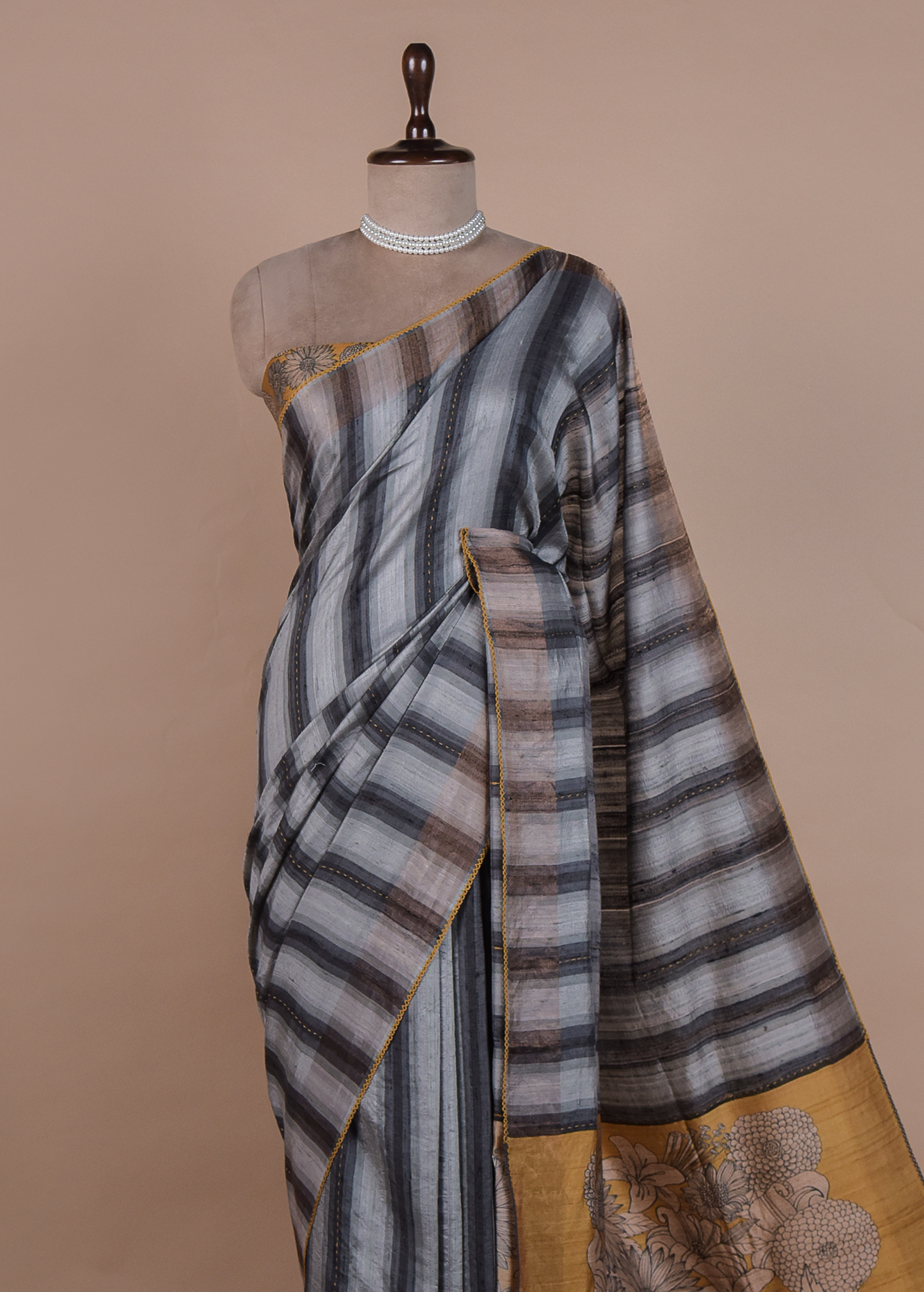 Multicoloured Tussar Printed Saree