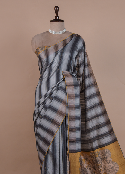 Multicoloured Tussar Printed Saree