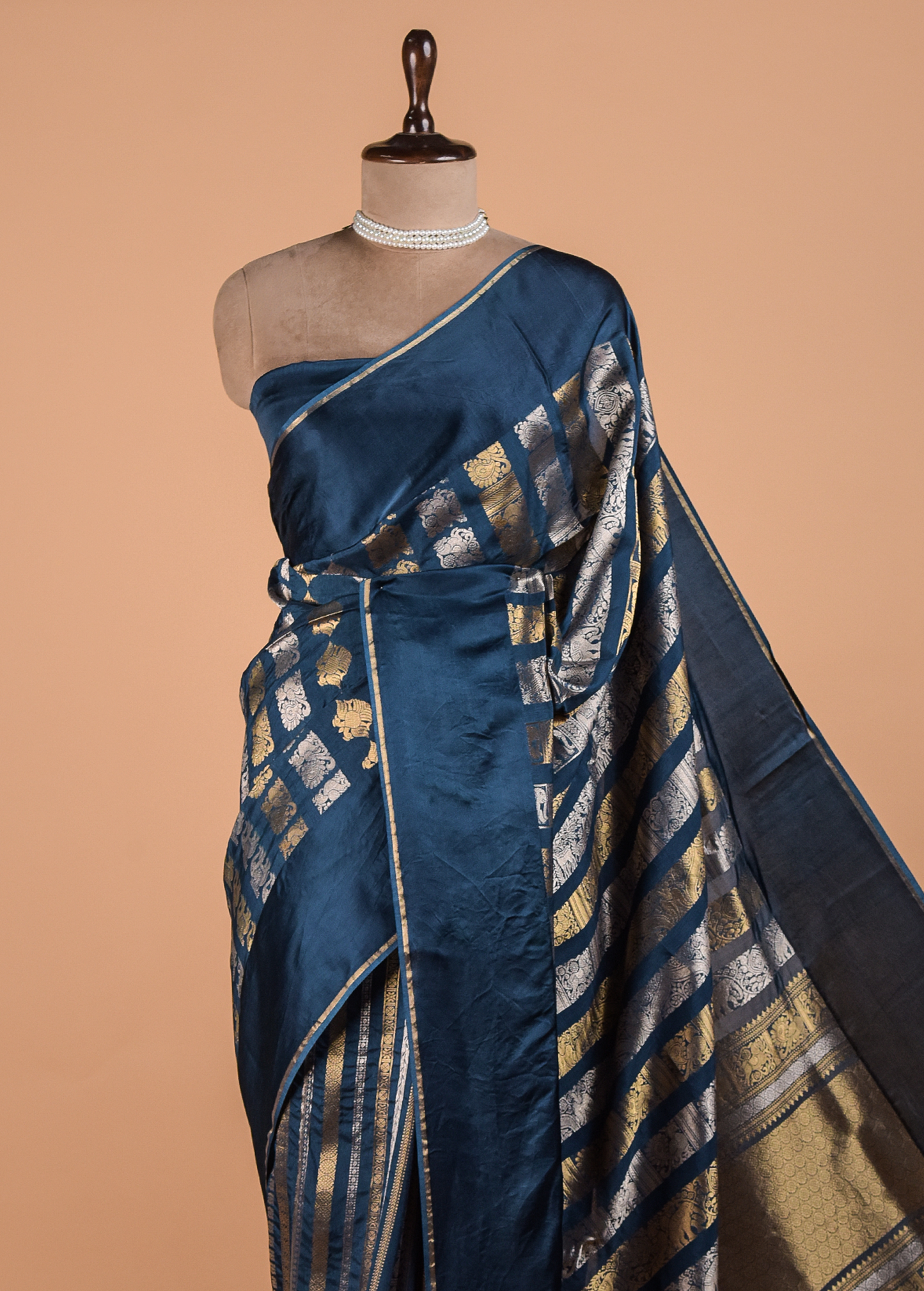 Blue Crepe Kanjeevaram Saree
