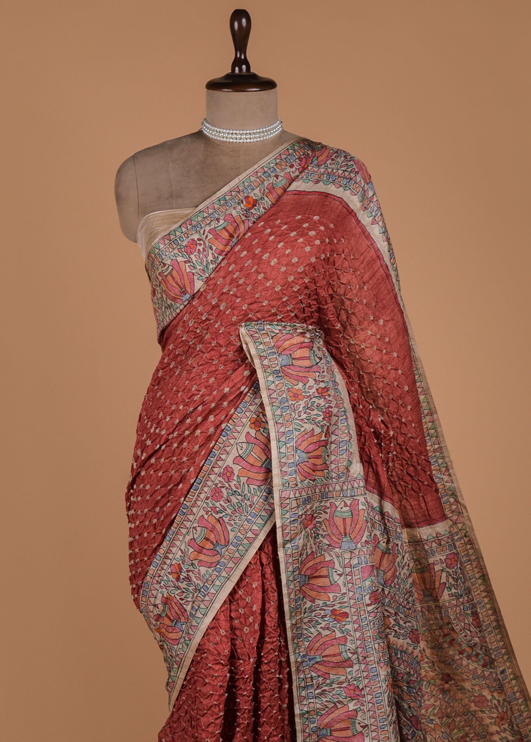 Orange Tussar Printed Saree