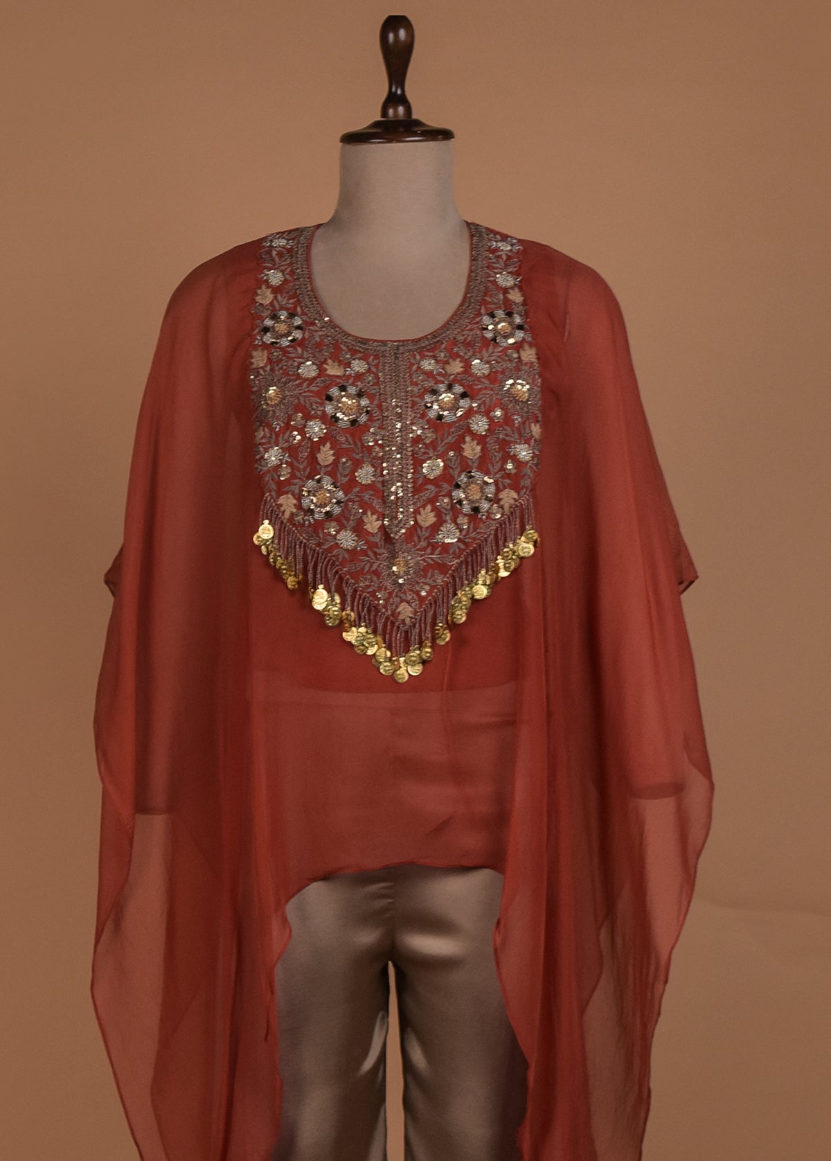 Orange Organza Kaaftan Set