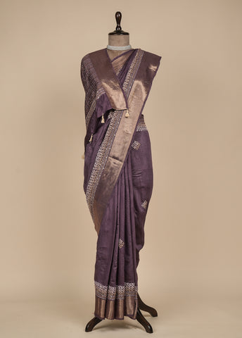 Purple Tissue Georgette Embroidered Saree