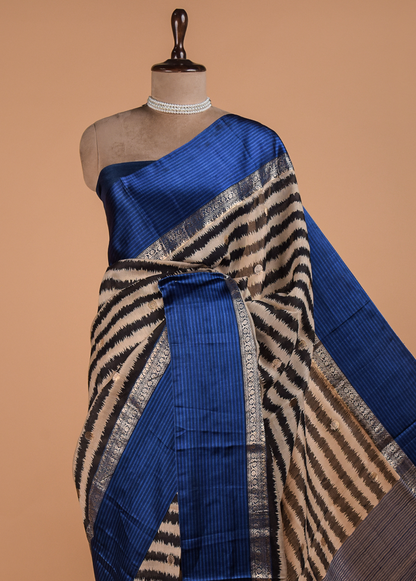 Multicoloured Tussar Printed Saree