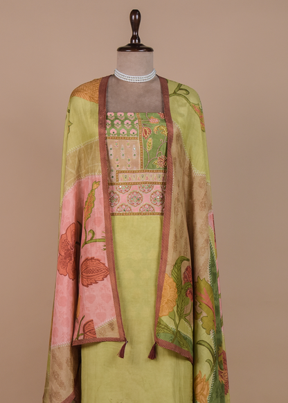 Green Crepe Dress Material