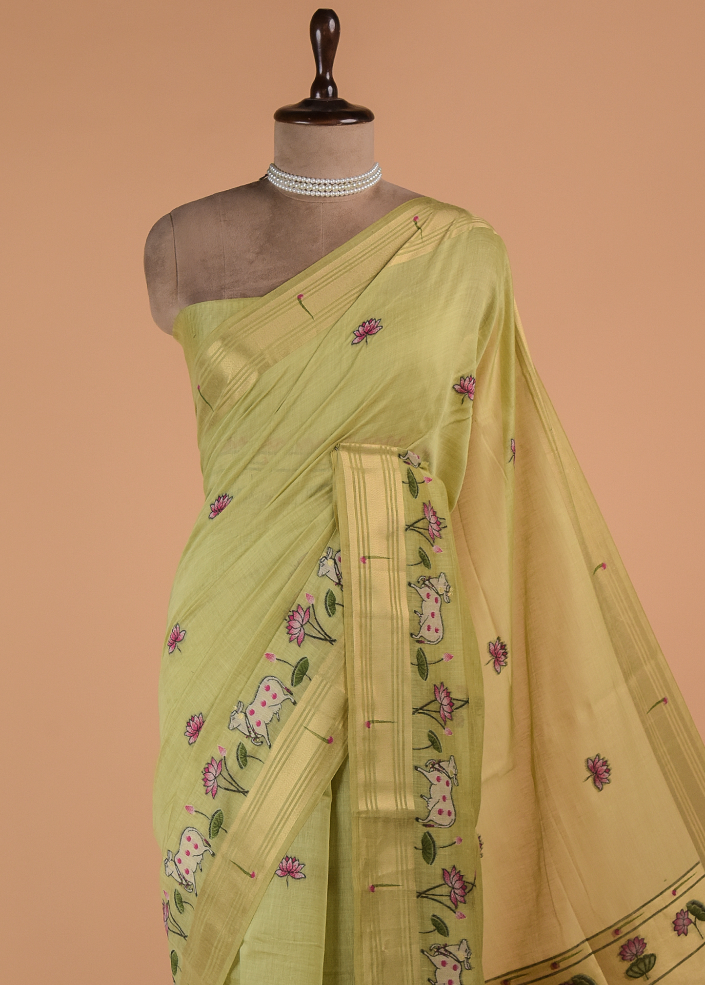 Green Cotton Banarasi Saree