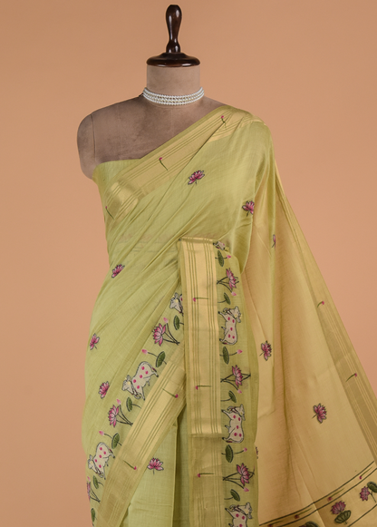Green Cotton Banarasi Saree