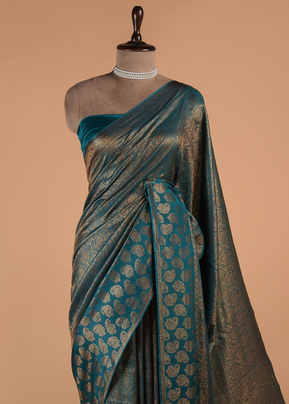 Blue Crepe Banarasi Saree