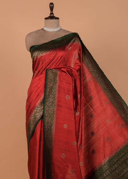 Red Tussar Silk Banarasi Saree