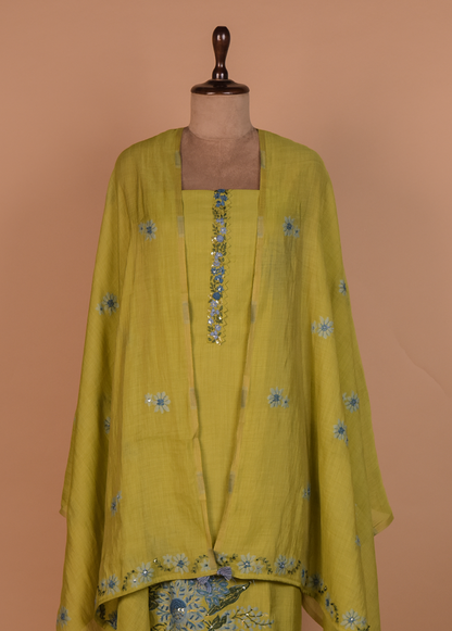 Green Cotton Silk Dress Material