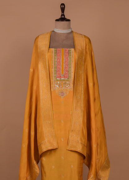 Yellow Cotton Silk Dress Material