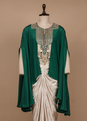 Green Crepe Silk Dhoti Cape Set