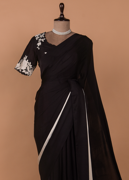 Black Crepe Embroidered Saree