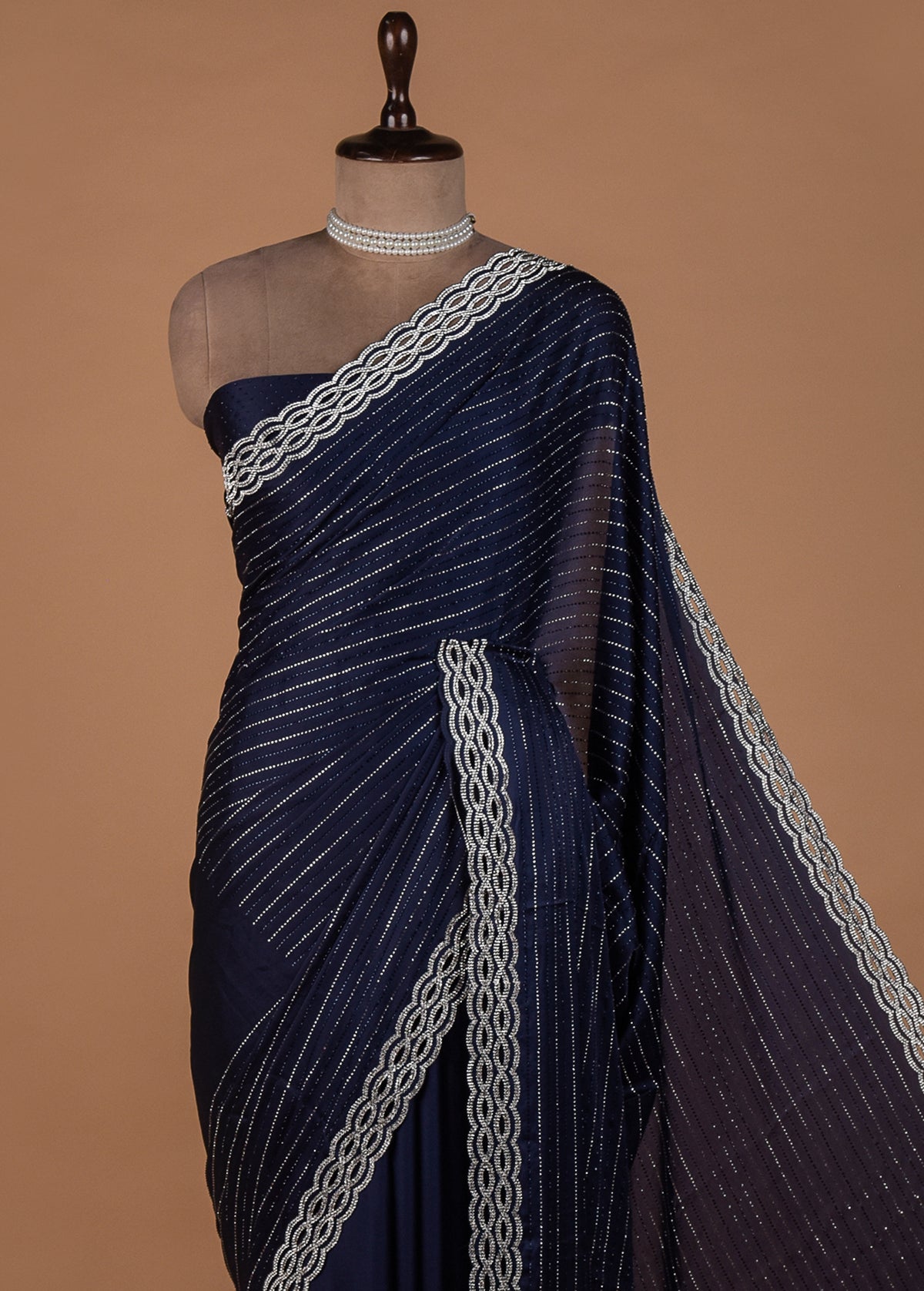 Blue Satin Embroidered Saree