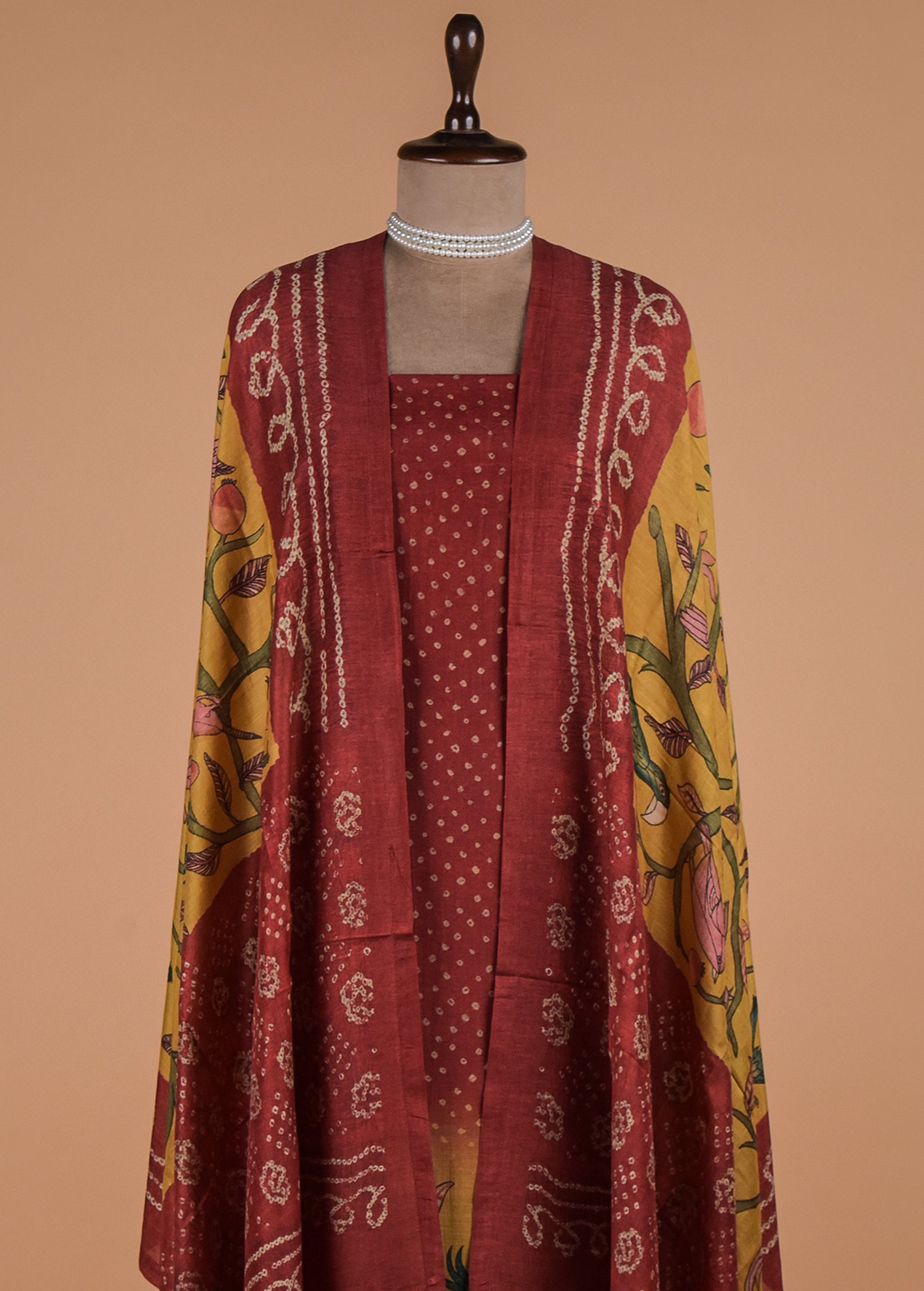 Red Cotton Silk Dress Material