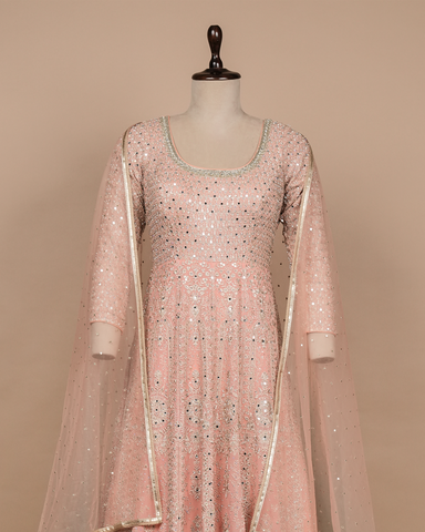 Peach Cotton Silk Anarkali Set