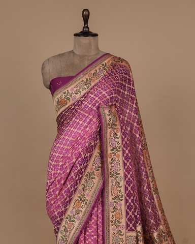 Purple Georgette Bandhani Saree