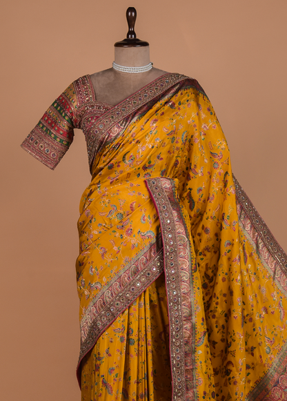 Yellow Moroccan Silk Embroidered Saree