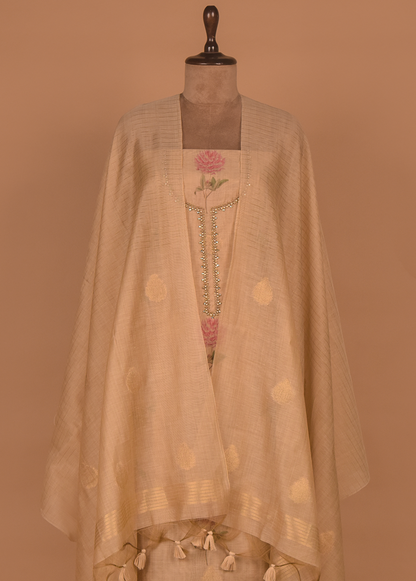 Beige Cotton Silk Dress Material