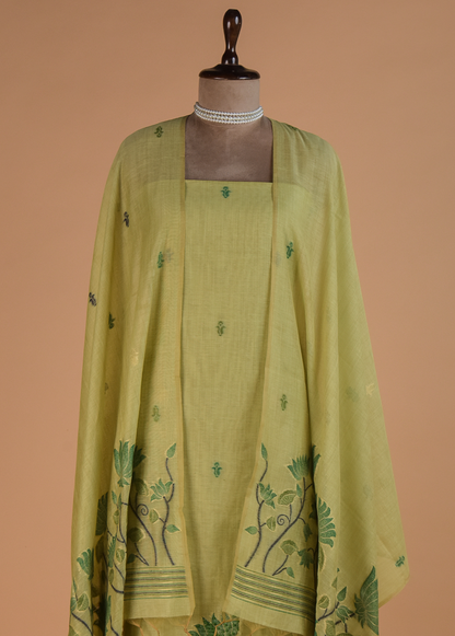 Green Cotton Dress Material