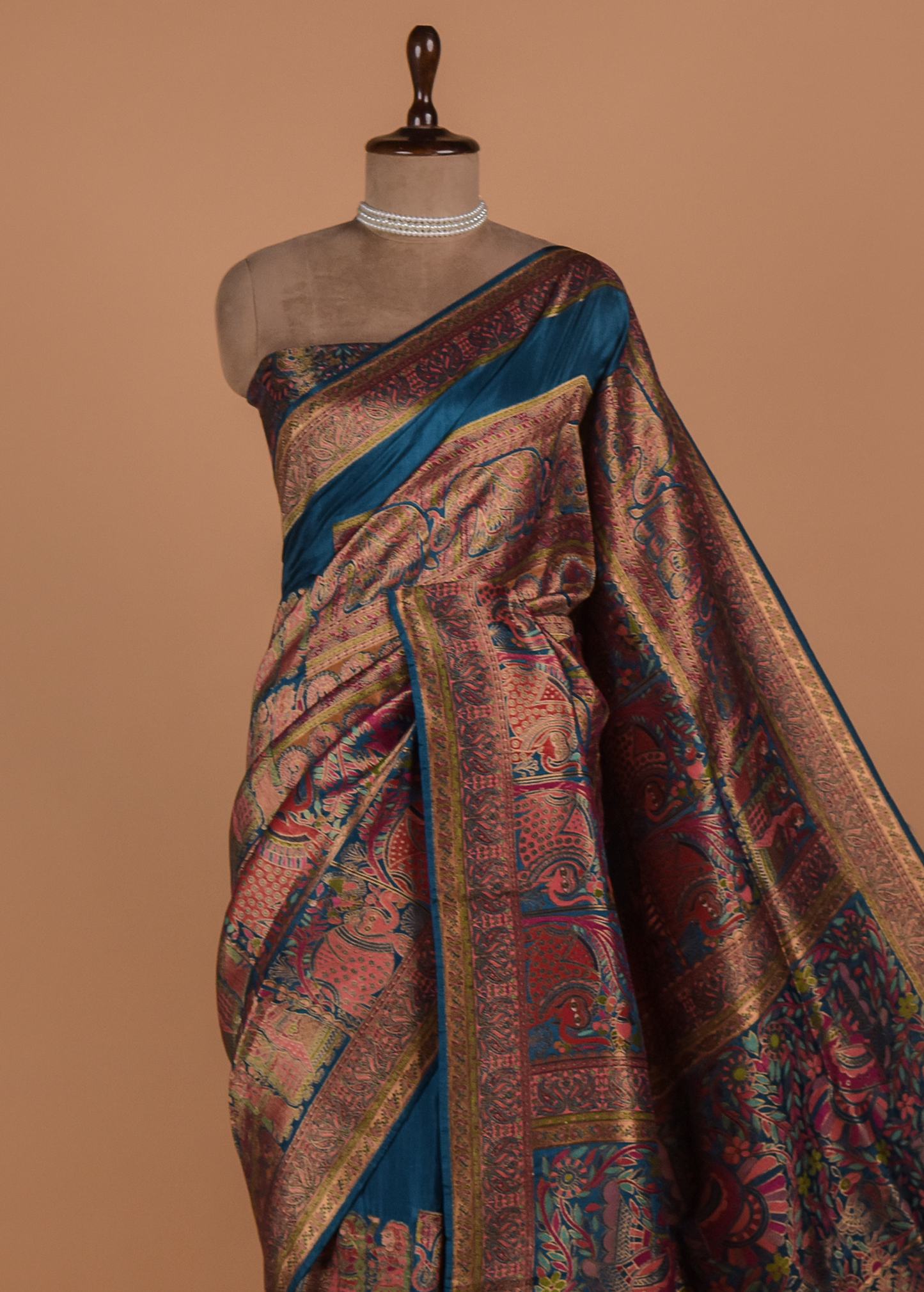 Blue Moroccan Silk Embroidered Saree