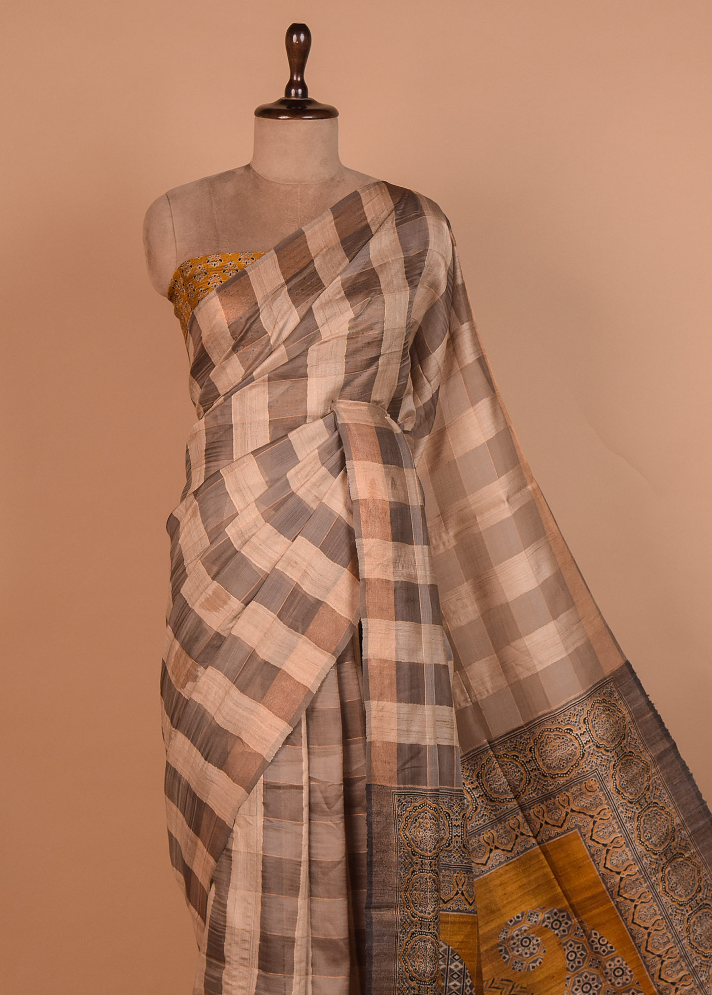 Multicoloured Tussar Printed Saree
