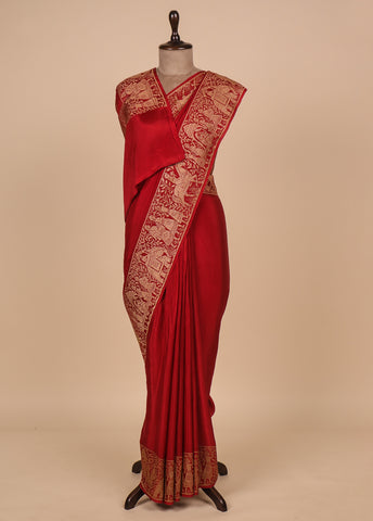 Red Crepe Banarasi Saree