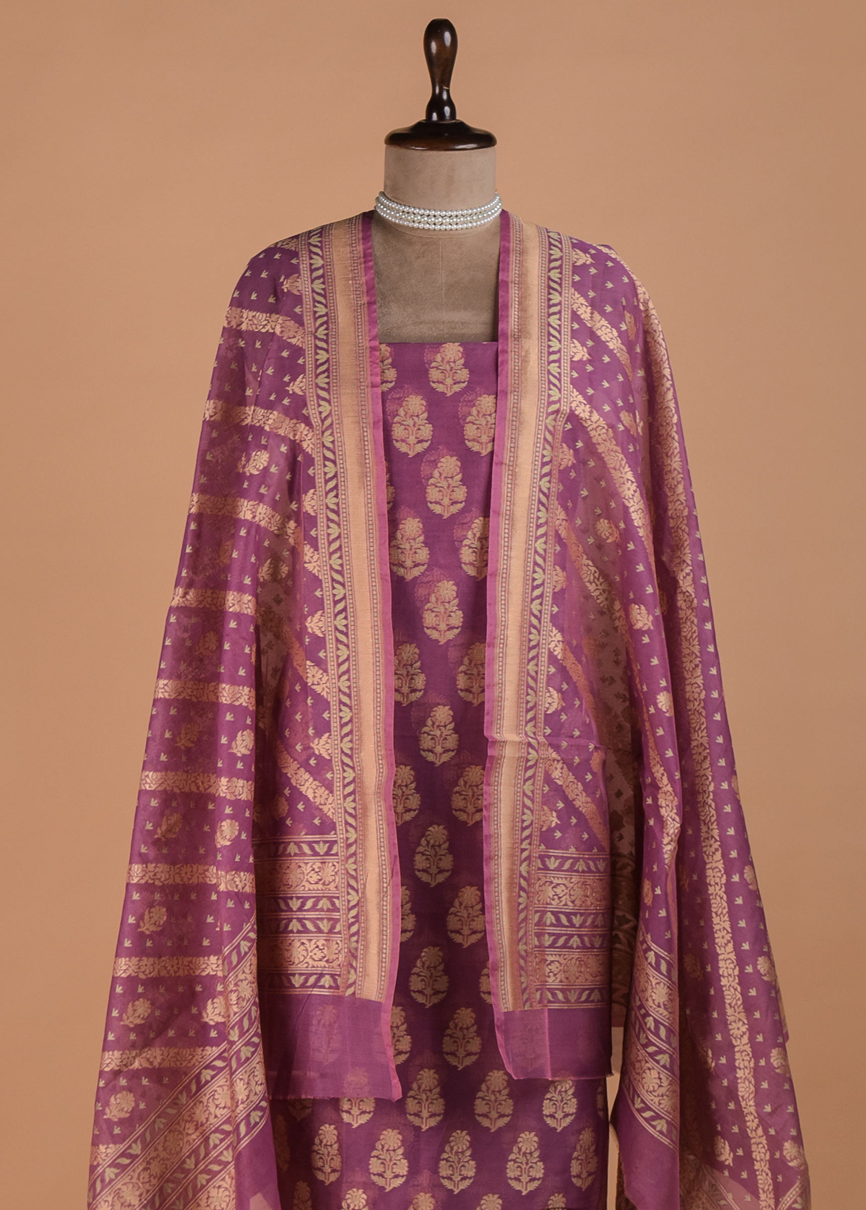 Purple Handwoven Cotton Dress Material - Image 2 | Greenways Delhi