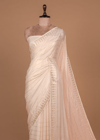 Silver Shimmer Georgette Embroidered Saree