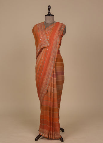 Multicoloured Georgette Embroidered Saree