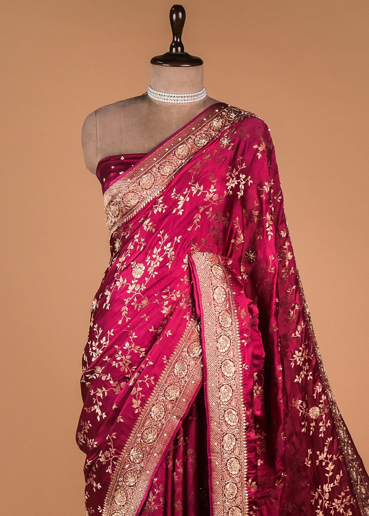Pink Satin Banarasi Saree