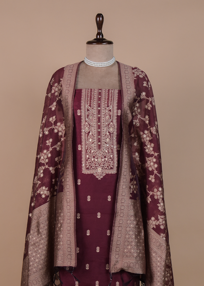 Red Cotton Tussar Dress Material