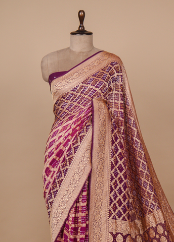 Wine Georgette Bandhani Saree