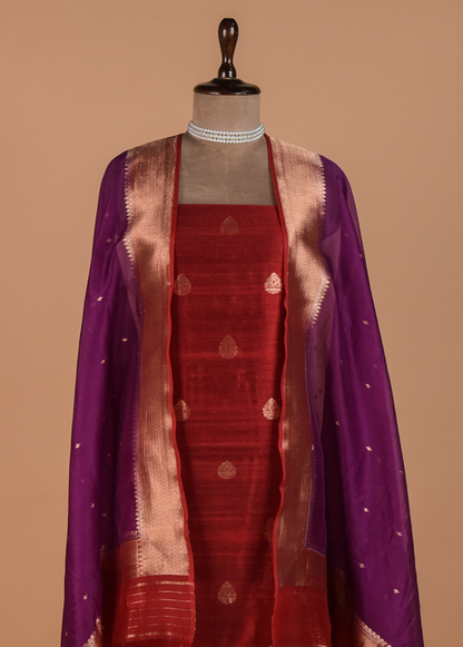 Red Tussar Dress Material