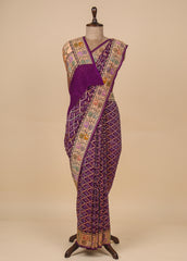 Purple Georgette Bandhani Saree