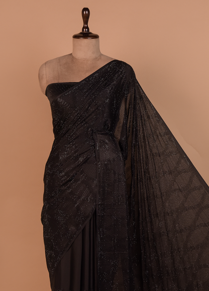 Black Satin Embroidered Saree