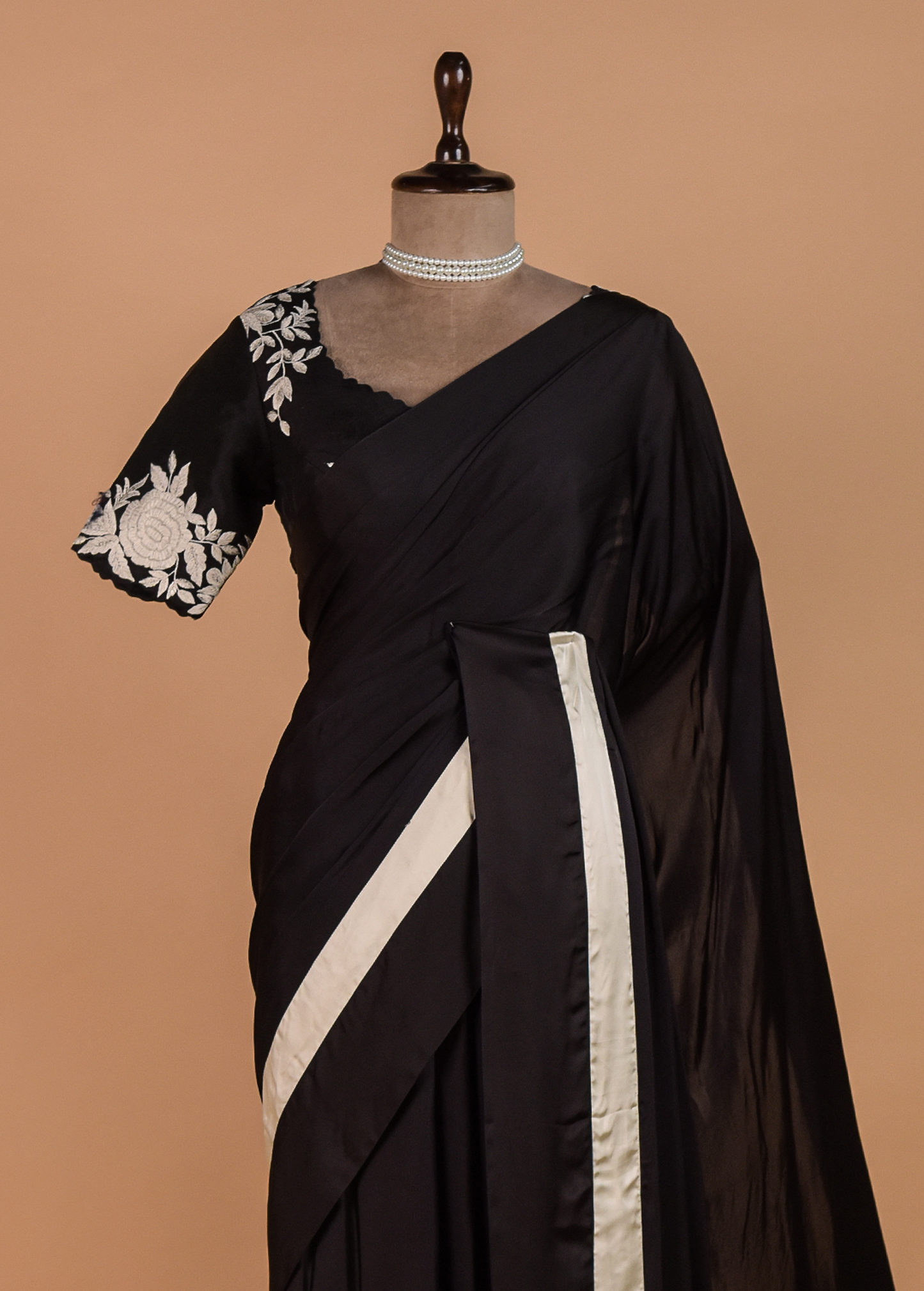 Black Satin Embroidered Saree