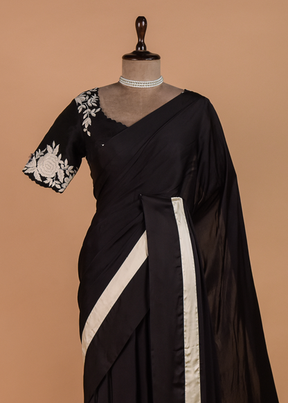 Black Satin Embroidered Saree