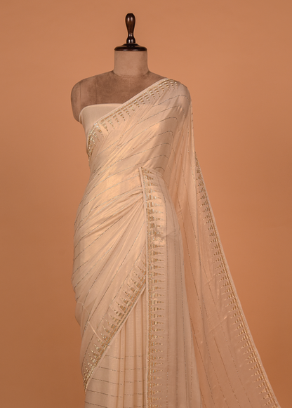 Silver Shimmer Georgette Embroidered Saree