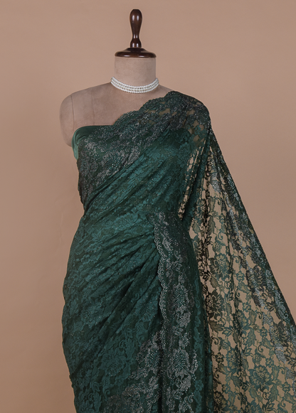 Green Chantily Lace Embroidered Saree