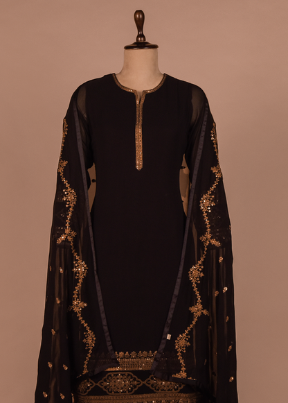Black Georgette Straight Set
