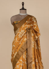 Yellow Tussar Printed Saree