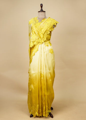 Yellow Organza Embroidered Saree